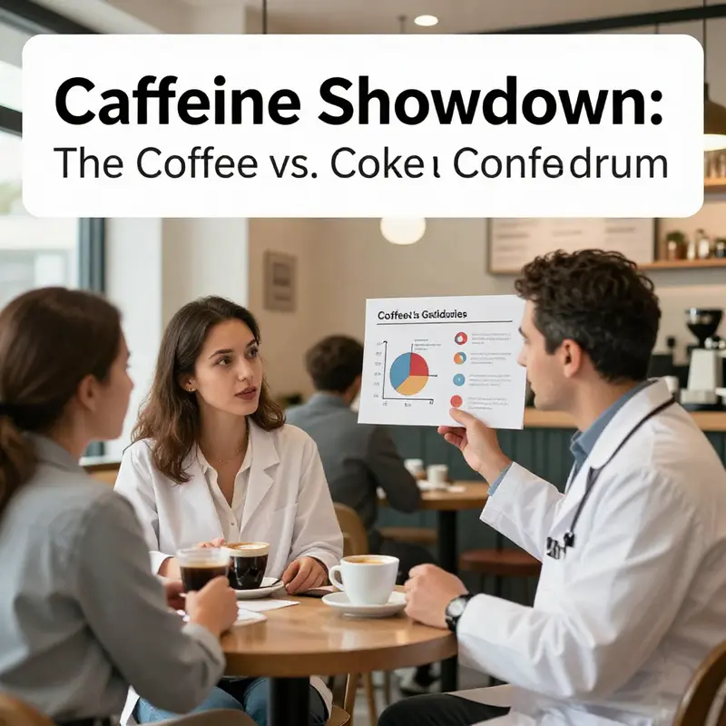 Infographic comparing caffeine levels in coffee and cola drinks.