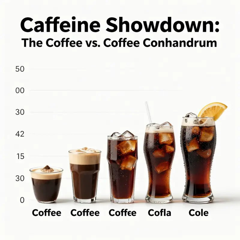 Infographic comparing caffeine levels in coffee and cola drinks.