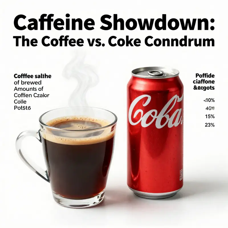 Infographic comparing caffeine levels in coffee and cola drinks.
