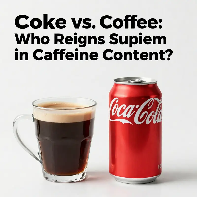 A cup of coffee and a can of Coca-Cola placed next to each other, representing two popular caffeinated drinks.