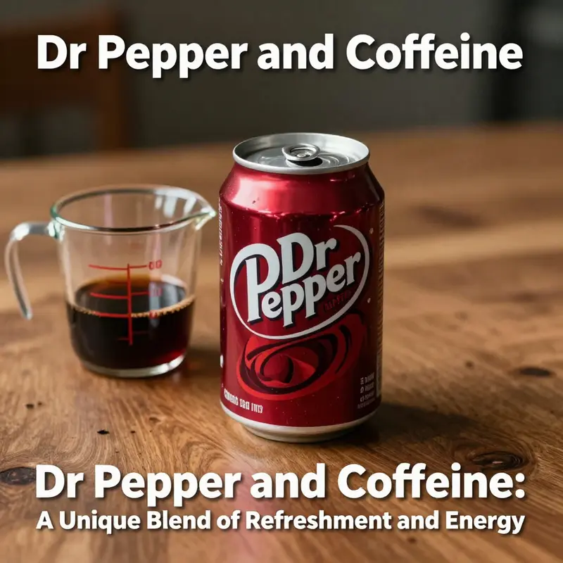 A can of Dr Pepper alongside a measuring cup to illustrate its caffeine content.
