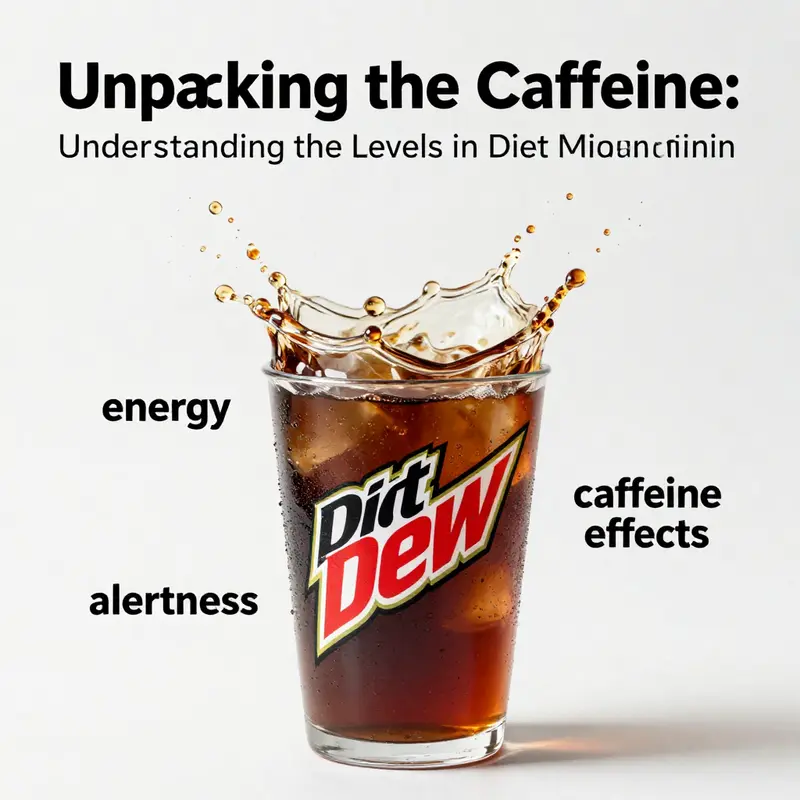 Infographic detailing the caffeine content in Diet Mountain Dew against other popular beverages.