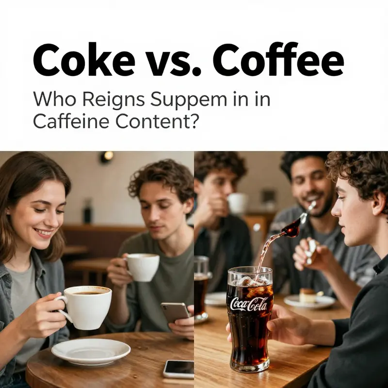Infographic showing caffeine content comparison between Coca-Cola and brewed coffee.