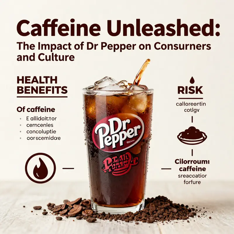 Dr Pepper can showcasing its caffeine content in a vibrant setting.