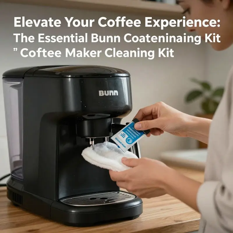 Detailed components of the Bunn coffee maker cleaning kit, highlighting essential tools for maintenance.