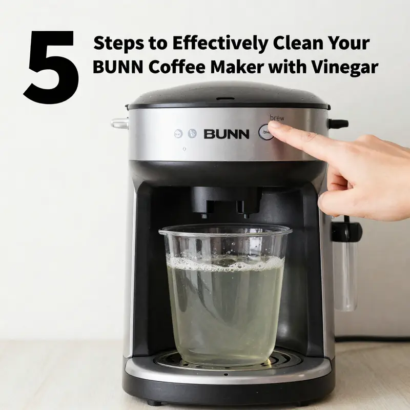 Preparing the vinegar and water mixture for cleaning the BUNN coffee maker.