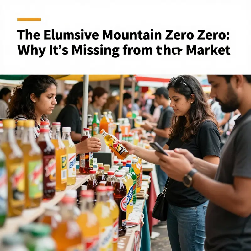 A display showcasing Mountain Dew products, highlighting the absence of a caffeine-free variant.