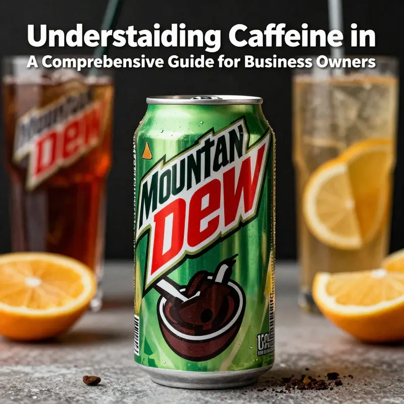 Cover image with a Mountain Dew can and soft drink assortment, encapsulating the article's theme on caffeine content.