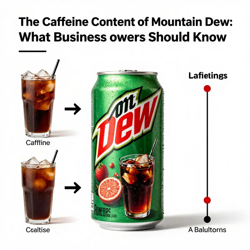 Infographic comparing caffeine content across popular beverages including Mountain Dew, showcasing its high caffeine levels.