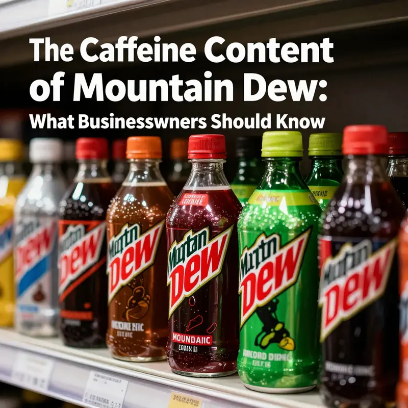 Infographic comparing caffeine content across popular beverages including Mountain Dew, showcasing its high caffeine levels.