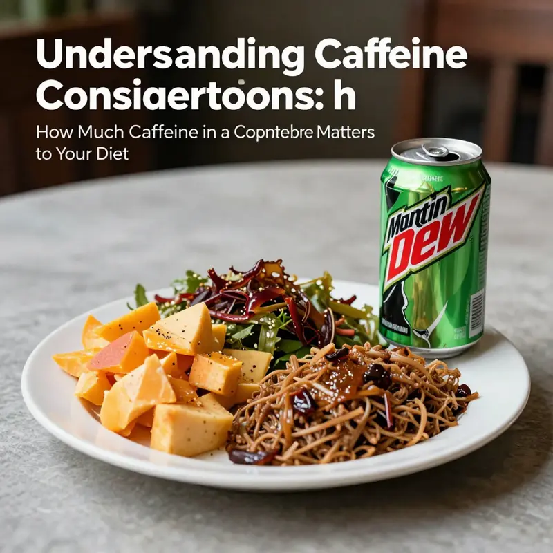 Caffeine content per 12-ounce Mountain Dew can highlighted in comparison to other beverages.