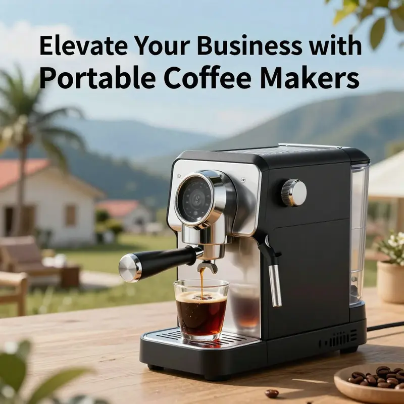 A portable espresso machine ready for travel, emphasizing its compact design and usability.