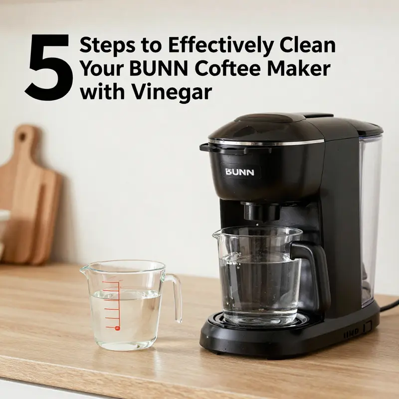 Preparing the vinegar and water mixture for cleaning the BUNN coffee maker.