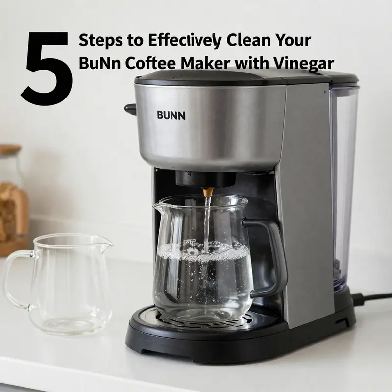 Preparing the vinegar and water mixture for cleaning the BUNN coffee maker.