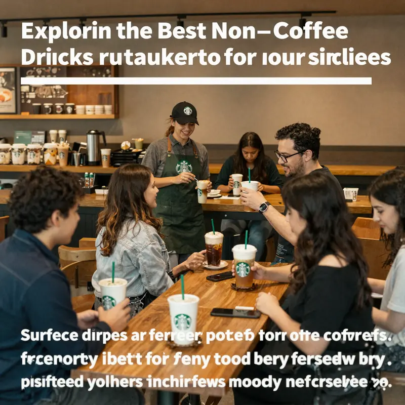 A bustling Starbucks café showcasing customers drinking various non-coffee beverages.