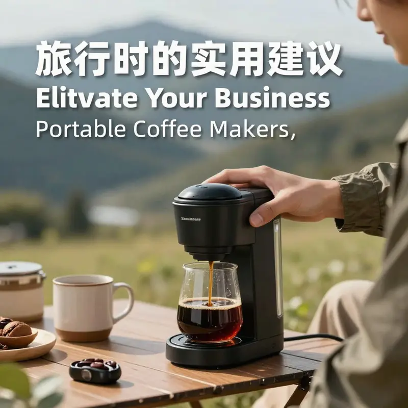 A portable espresso machine ready for travel, emphasizing its compact design and usability.