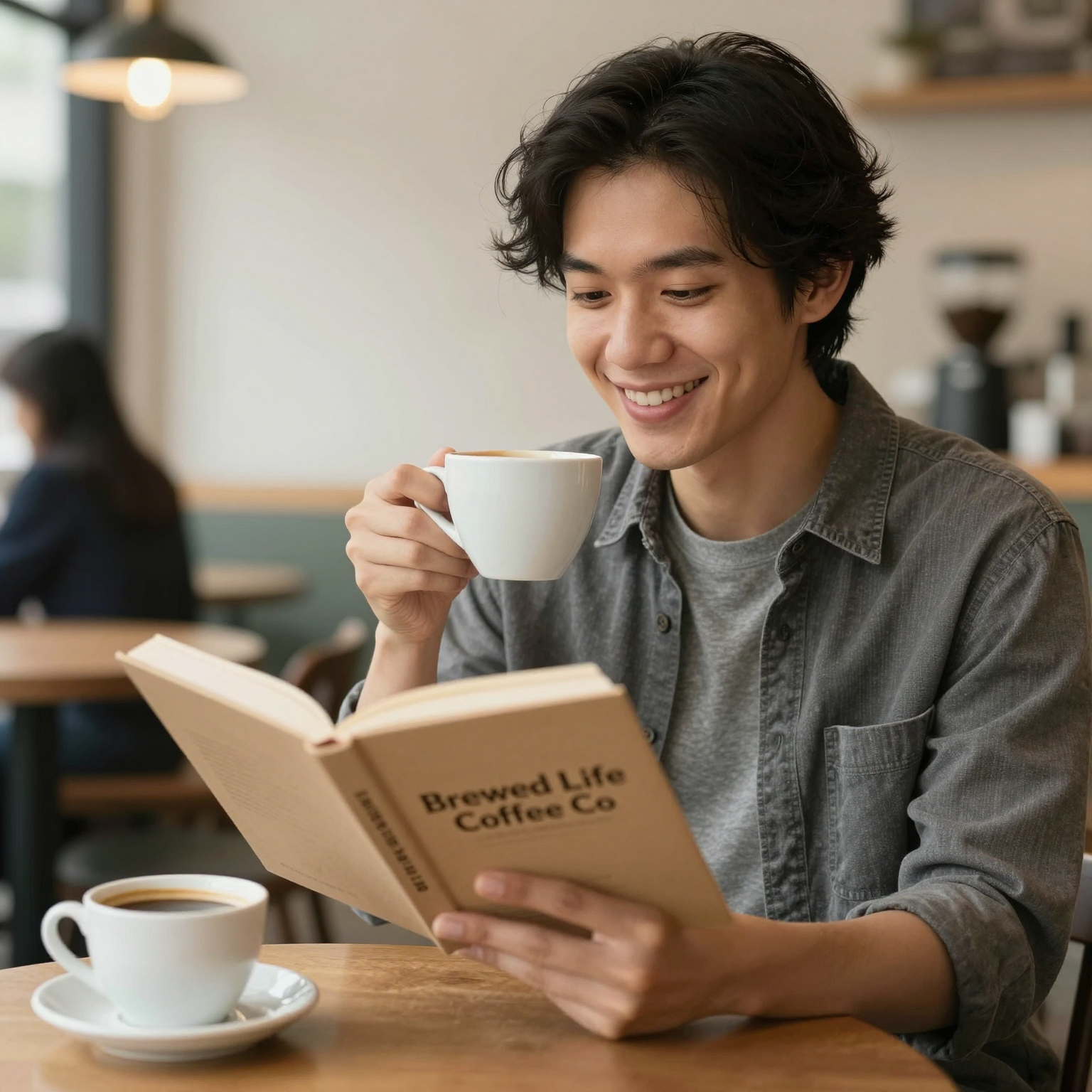 A satisfied customer enjoying Brewed Life Coffee