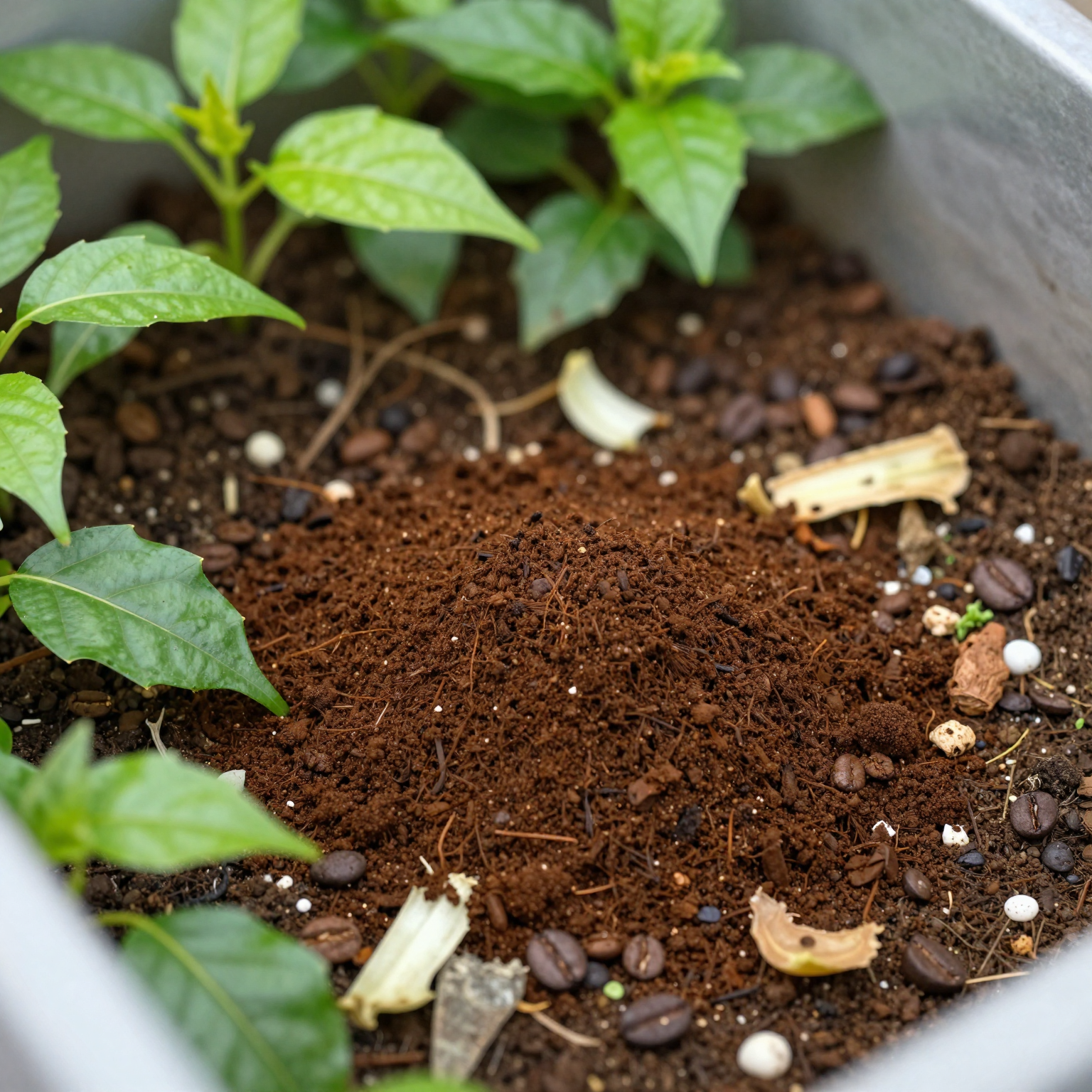 Coffee grounds in a compost bin illustrating sustainability