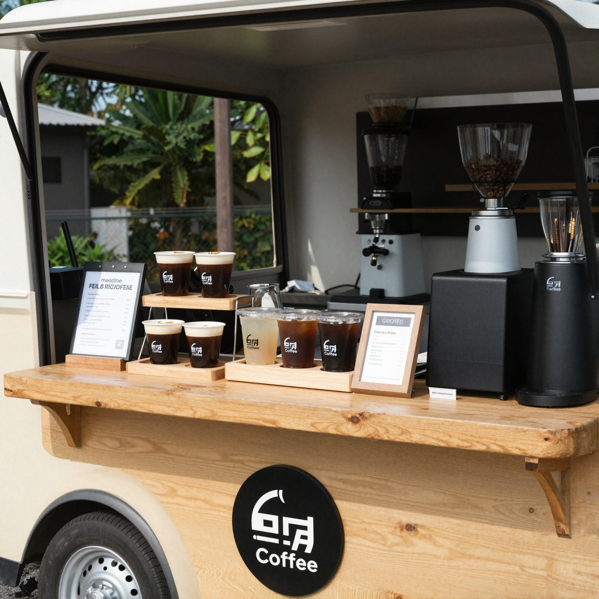 A visually appealing coffee display for a mobile food business