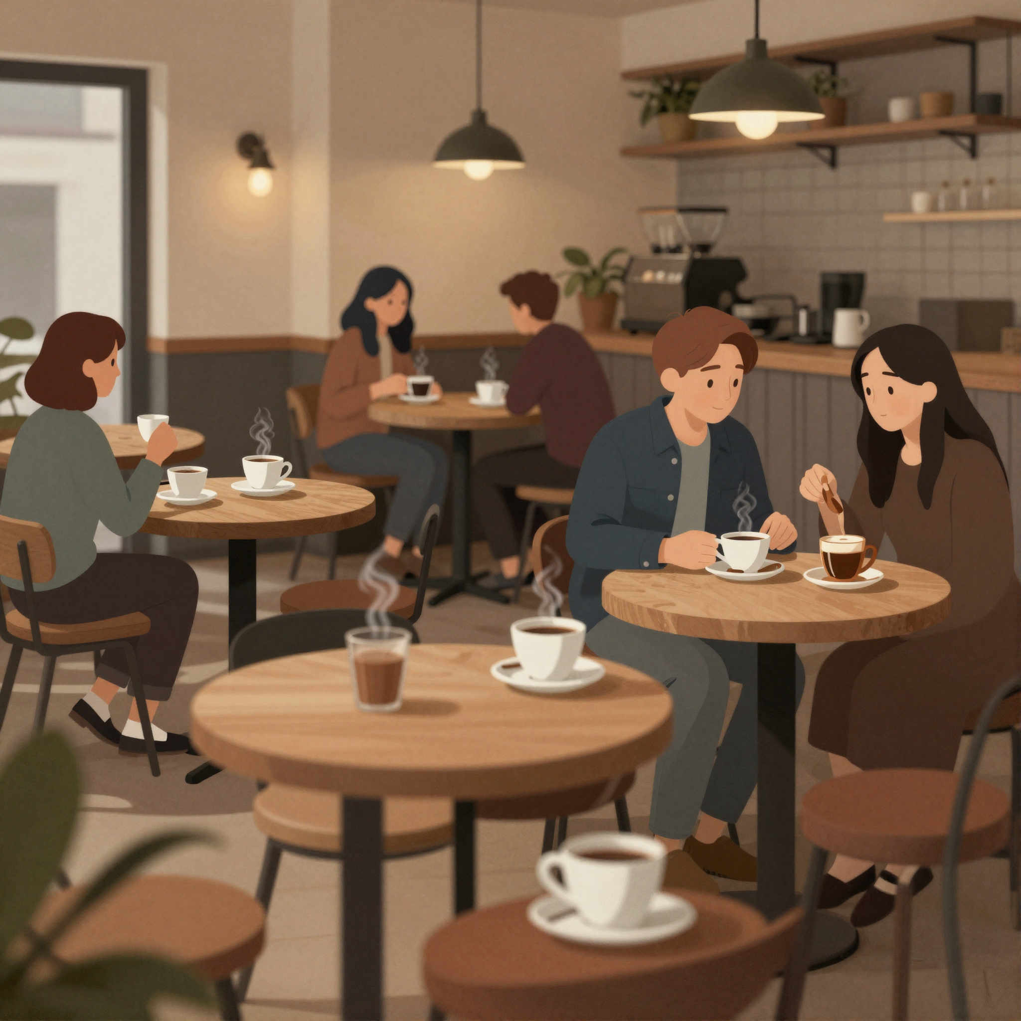 Cozy coffee shop atmosphere illustration